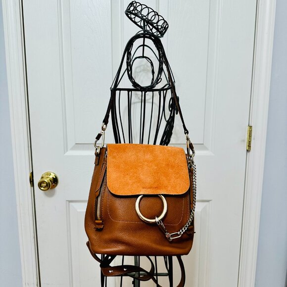 CHLOE FAYE 2-WAY TAN SUEDE AND CALFSKIN LEATHER SHOULDER BAG BACKPACK ITALY main image 11